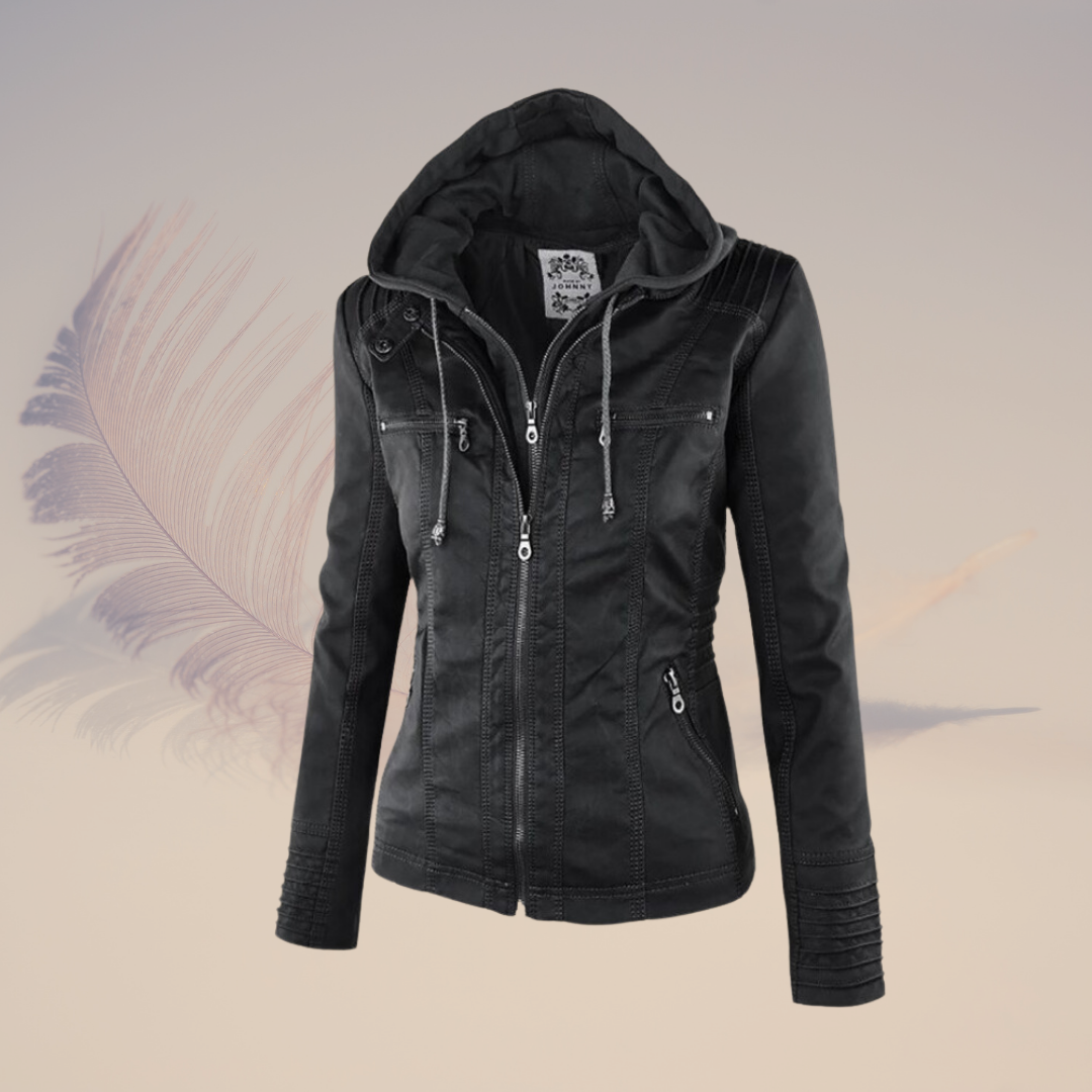 Kaylee - Stylish Italian leather jacket with hood