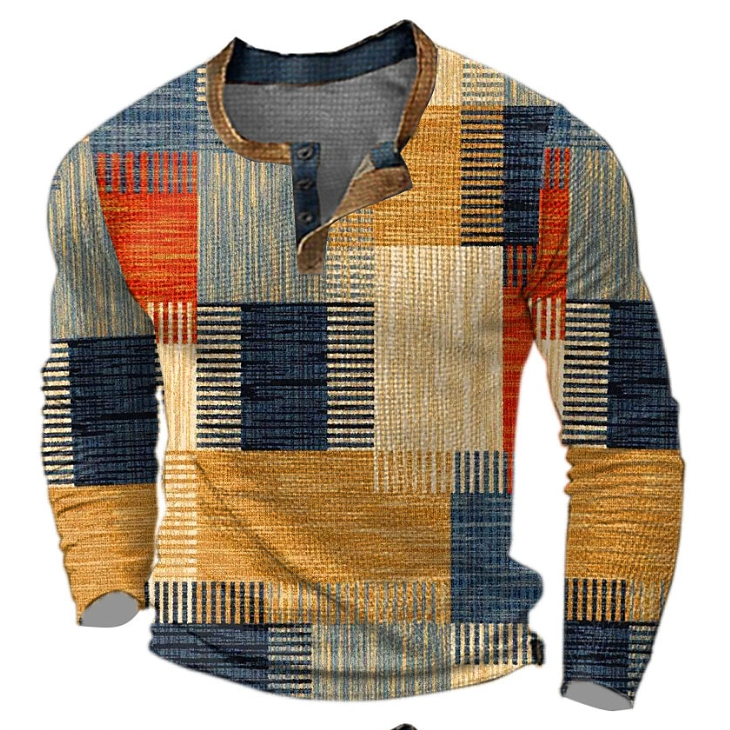 Chris™ | Stilfuld Patchwork Henley Skjorte