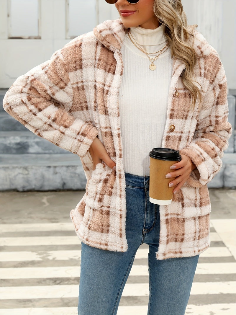 Alivia - Plaid Prints Teddy Coat