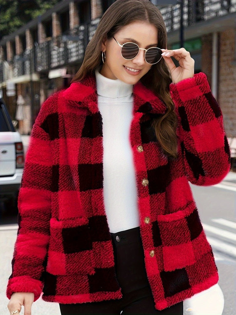 Alivia - Plaid Prints Teddy Coat