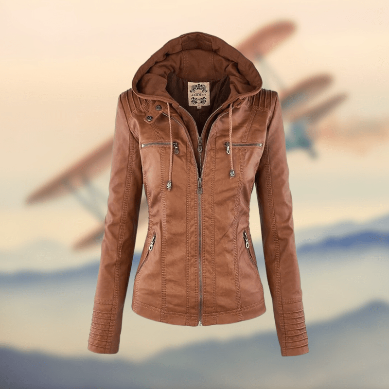 Kaylee - Stylish Italian leather jacket with hood