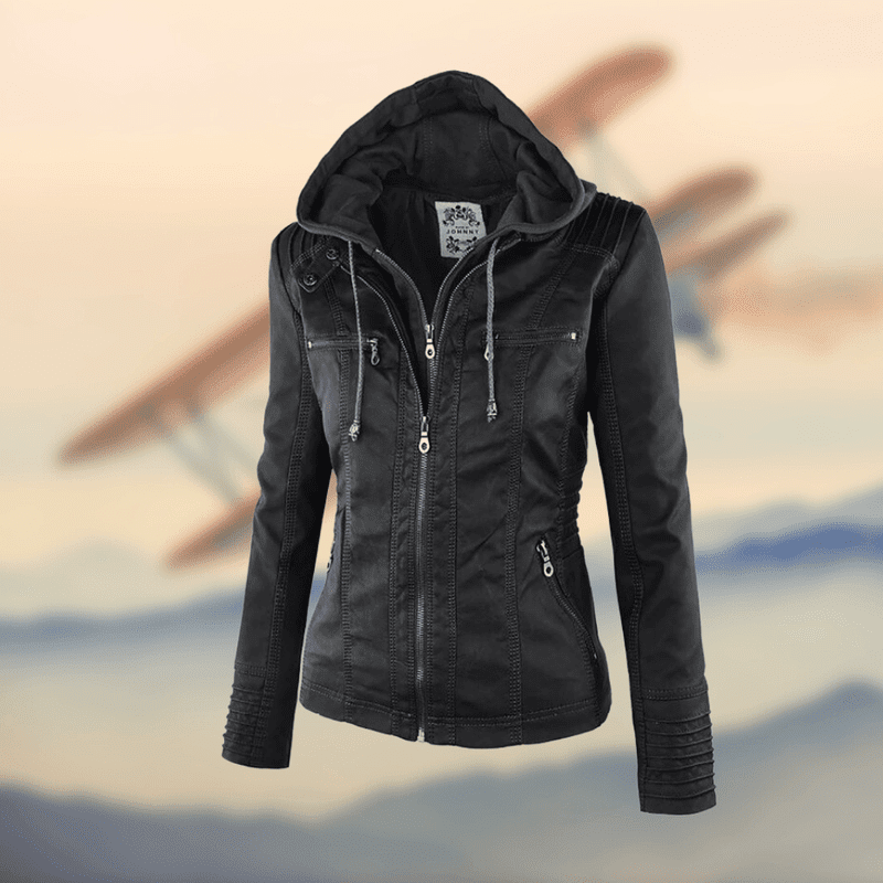 Kaylee - Stylish Italian leather jacket with hood