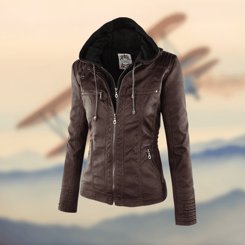 Kaylee - Stylish Italian leather jacket with hood