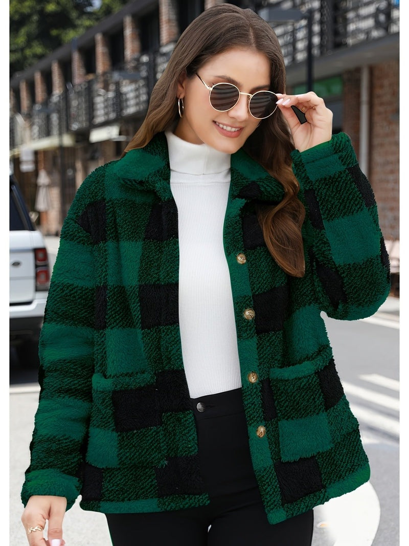 Alivia - Plaid Prints Teddy Coat